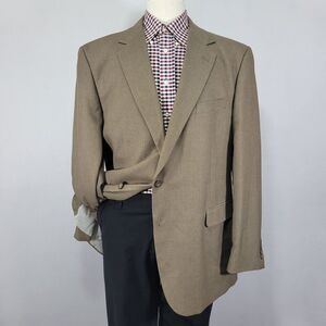 Stafford Essentials Mens Sport Coat Blazer Two Button Olive Green Brown Poly 46L